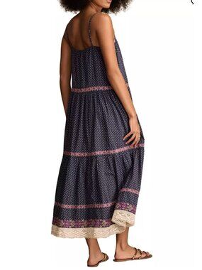 NWT Lucky Brand Embroidered Maxi Dress M Boho Floral Beige MSRP $179